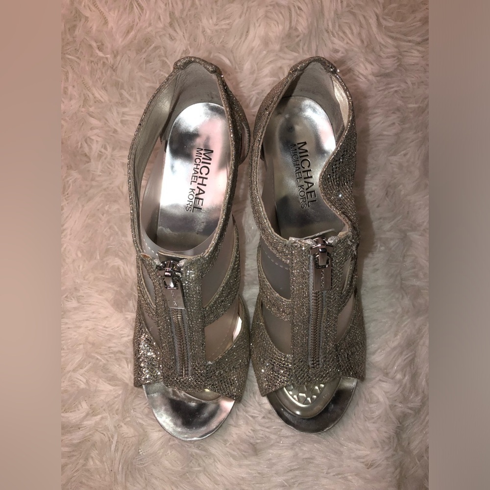 Michael Kors Silver Glitter High Heel Sandals - Picture 4 of 16